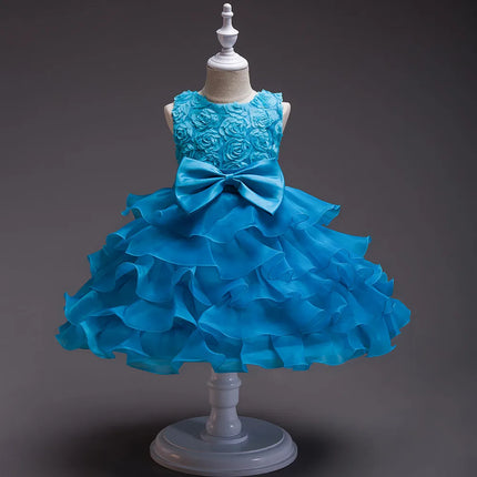 Girl's bow dress A dress with suspenders Rose flower girl wedding dress
