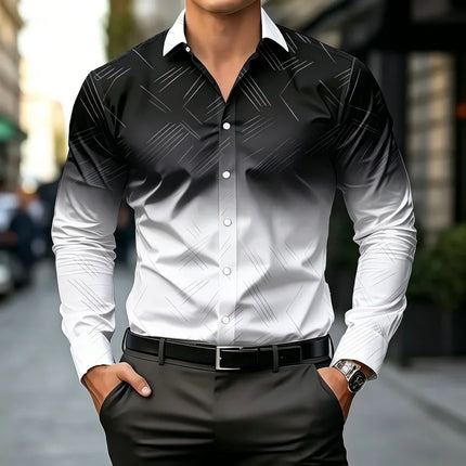 Men's shirt new color gradient geometric lines men's long sleeved shirt business slim fit lapel comfortable men's clothing