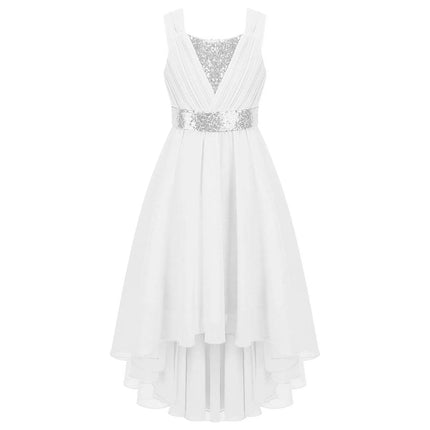 Shiny Rhinestone Chiffon Party Dress for Kids Girls Elegant Princess Birthday Formal Wedding Gown Sleeveless Knee-length Dresses