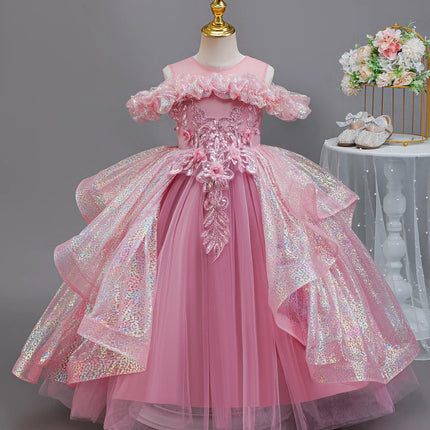 Flower Girl Wedding Girl Bridesmaid Dress Elegant Beauty Pageant Long Dress Party Dress for Children Aged 4-12