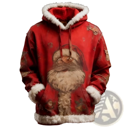 Faux Fur Trim Santa Claus Hoodie with American Flag Print