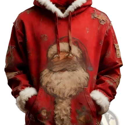 Faux Fur Trim Santa Claus Hoodie with American Flag Print