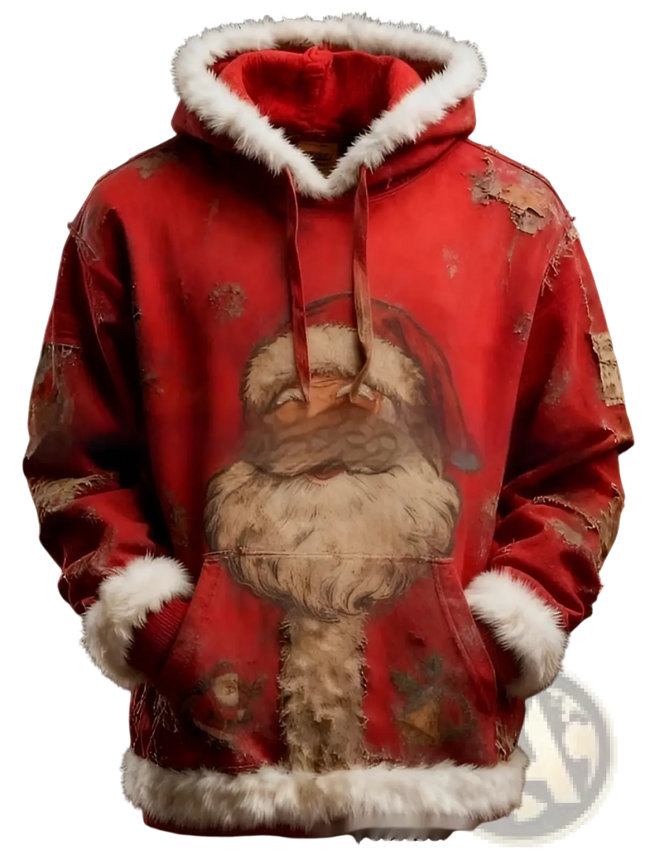 Faux Fur Trim Santa Claus Hoodie with American Flag Print