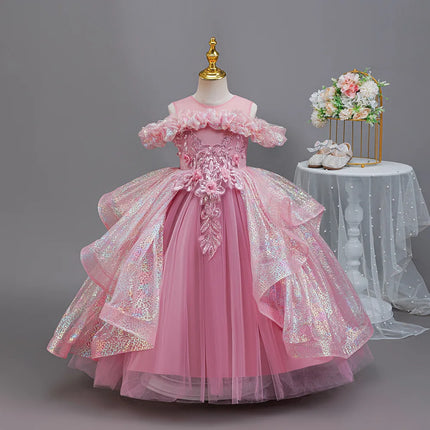 Flower Girl Wedding Girl Bridesmaid Dress Elegant Beauty Pageant Long Dress Party Dress for Children Aged 4-12