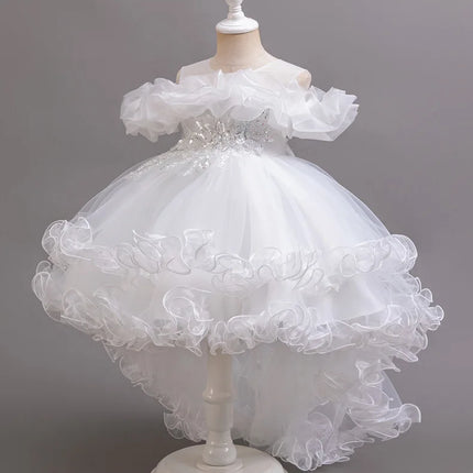 3-10 Year Old Girl Children's Dragging Dress New Elegant Girl Performance Puff Skirt Princess Skirt Flower Children Wedding Girl