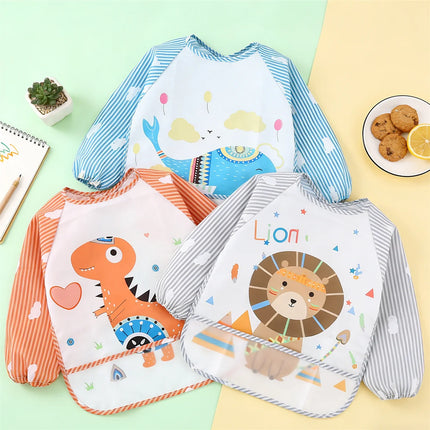 2pcs Waterproof Full Sleeve Baby Bibs Children Apron Long Sleeve Feeding Smock Kids Eating Breastplate Infant Scarf Clothing