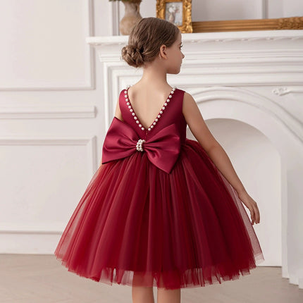 2-10 Years Girls Princess Dress Summer Tulle Big Bow Girls Wedding Dress Piano Performance Costume Host Costume New Kids Clothes