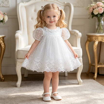 Toddler Baptism Party Baby Girl Dress Elegant Tulle Flower Wedding 1st Birthday Prom Dresses Girls Bridesmaids Evening Costumes