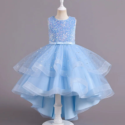 Summer Sequins Bow Party Dress For Girl Christmas Costume Elegant Wedding Princess Girls Dresses Lace Birthday Prom Gown Evening