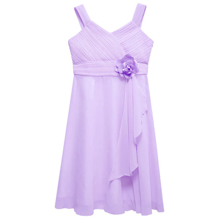 Children Girls Elegant Evening Birthday Party Maxi Dress Sleeveless Ruched Bodice Chiffon Princess Gown Wedding Bridesmaid Dress