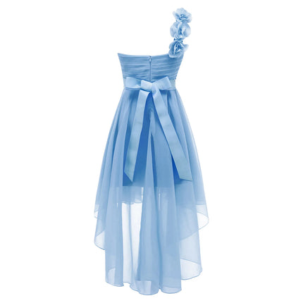 Girls Wedding Bridesmaid Dress Summer Elegant Chiffon One Shoulder Sleeveless Long Dress for Birthday Party Evening Prom Gown