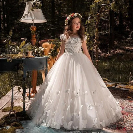 Flower Girl Dresses Tulle  Beading Appliqued Pageant Dresses For Girls First Communion Dresses Kids Prom Dresses
