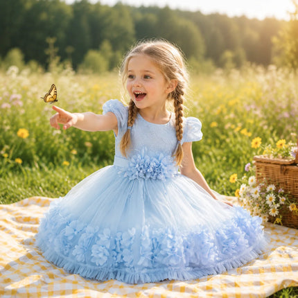 Infant Baby Toddler Girl Princess Birthday Dress Lace Tutu Flower Detail High-Quality Sweet Cute Formal Party Wedding Evening