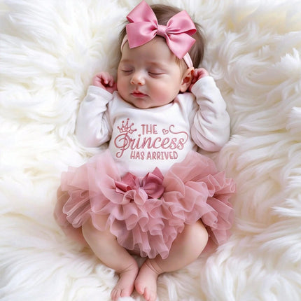 Ylsteed Summer Newborn Photography Outfit Sets Infant Baby Girls Letter Print Romper Pink Tulle Skirt Headband Photo Props-HD