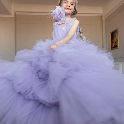 Customized Flower Gir Dress For Wedding Light Pink Tiered Tulle Sleeveless Fluffy Child First Eucharistic Birthday Party Dresses