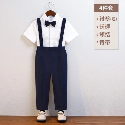 Gentleman Kids Summer Breathable Wedding Dress School Boys Vest Shirt Pants Bowtie Photography Suit Children Birthday Costume