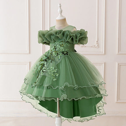 Fashion Pink Flower Girl Party Dresses Wedding Birthday Tulle Princess Dress for Kids Graduation Pageant Bridesmaid Kids Costume