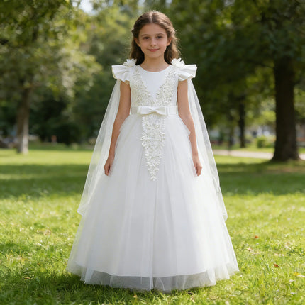 Flower Girl Dresses for Wedding Guest Kids Bridesmaid White Lace Formal Performance Party Ball Gown 10 12 Year