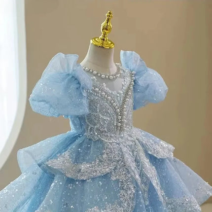 2025 Baby Girl Princess Dress Sequin Party Dresses for Children Puff Sleeves Clothing Classy Flower Weddings Girls Costumes