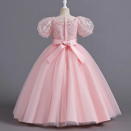 8901 Children's Dress for Girls' 4-12 Years Old Princess Sequin Bubble Sleeve Long Mesh Flower Girl Wedding Little Summer