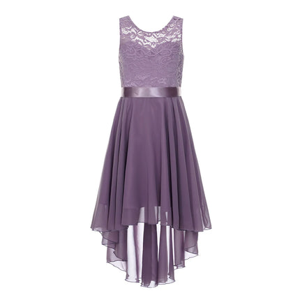 Kids Girls Sequins Ruched Party Birthday Wedding Bridesmaid Dress Sleeveless High-low Hem Summer Chiffon Princess Dress