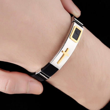 Silver mesh cross bracelet gold raised cross black for men bangle stainless steel engraved cuff heavy design christian jewelry jewellery