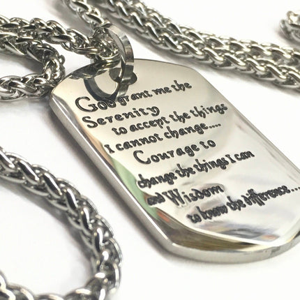 Serenity Prayer Necklace Inset Black Lettering Dog Tag Silver Gold Exclusive Design Pendant for Mens Boys Christian Jewelry Jewellery