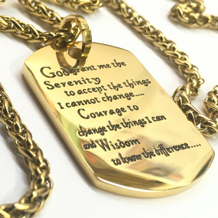 Serenity Prayer Necklace Inset Black Lettering Dog Tag Silver Gold Exclusive Design Pendant for Mens Boys Christian Jewelry Jewellery