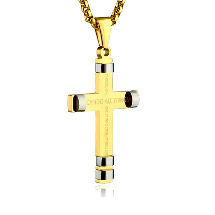 I can do all things Cross Necklaces for Men Silver Black through christ who strengthens me Pendant Stainless Steel Chain Philippians 4:13