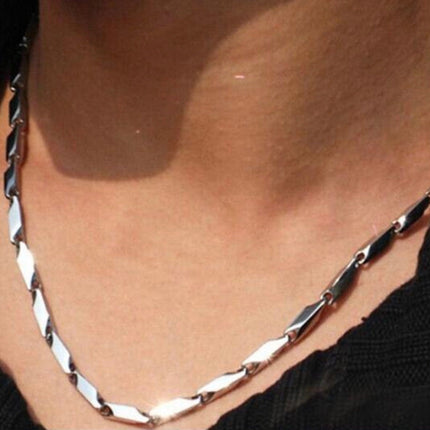 Waterproof Silver Square Bar Chain Necklace for Men Heavy Stainless Steel for Boys Jewelry Girls Jewellery