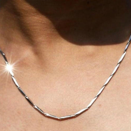 Waterproof Silver Square Bar Chain Necklace for Men Heavy Stainless Steel for Boys Jewelry Girls Jewellery