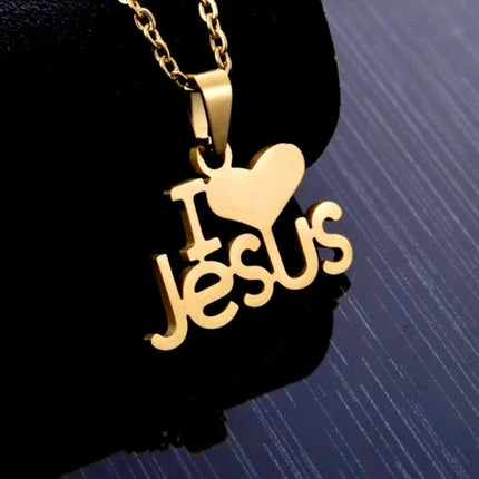 High Luster I Love Jesus Monogram Gold Choker Necklace Pendant Necklace for Women Girls Cross of Jesus Jewelry Jewellery