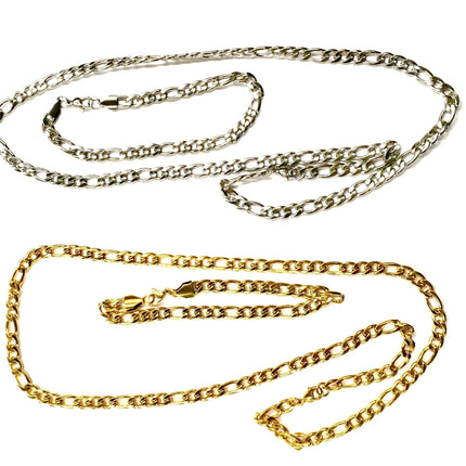 Set - Bracelet and necklace curb chain set silver or gold stainless steel waterproof jewelry for man boy christian jewelry jewellery