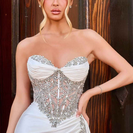 Ladivine KV1131W Strapless Fitted Sleek Luminous Embellished Wedding Gown