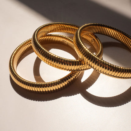 Flex Snake Chain Bracelet- Set of 3 (12mm wide)- Gold