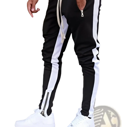 Men's Athletic Side Stripe Joggers with Zipper Cuffs