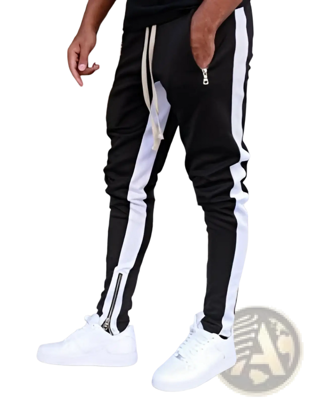 Men's Athletic Side Stripe Joggers with Zipper Cuffs