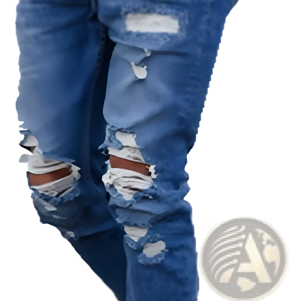 Men's Distressed Blue Denim Ripped Knee Jeans