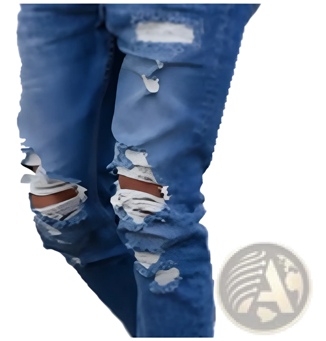 Men's Distressed Blue Denim Ripped Knee Jeans