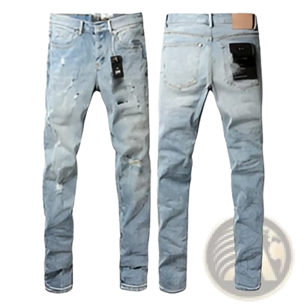 Men's Distressed Slim Fit Patchwork Denim Jeans