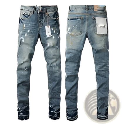 Men's Distressed Slim Fit Patchwork Denim Jeans
