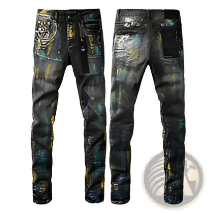 Men's Distressed Slim Fit Patchwork Denim Jeans