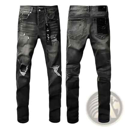 Men's Distressed Slim Fit Patchwork Denim Jeans