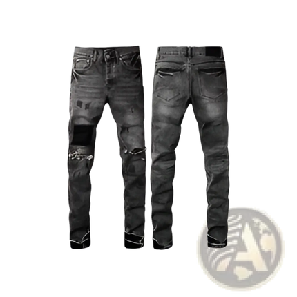 Men's Distressed Slim Fit Patchwork Denim Jeans