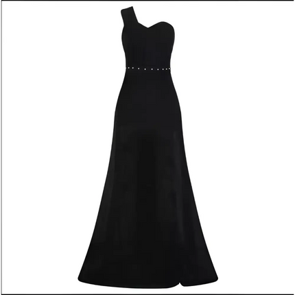One Shoulder Sleeveless Bronzing Split Dress