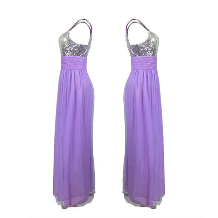 Purple Sequin Chiffon Bridesmaid Dress Long