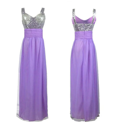 Purple Sequin Chiffon Bridesmaid Dress Long