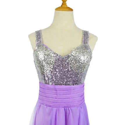 Purple Sequin Chiffon Bridesmaid Dress Long