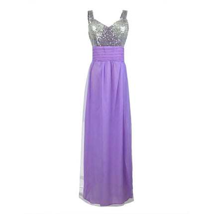 Purple Sequin Chiffon Bridesmaid Dress Long