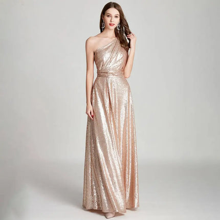 Rose Gold Sequined One Shoulder Large Bridesmaid Dress